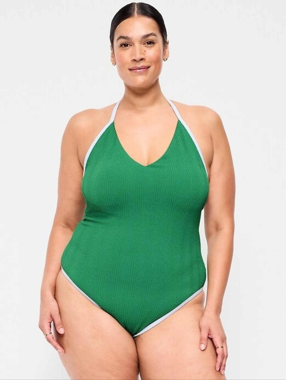 NWT Old Navy Ribbed V-Neck Halter One-Piece Swimsuit - Emerald Green - XL